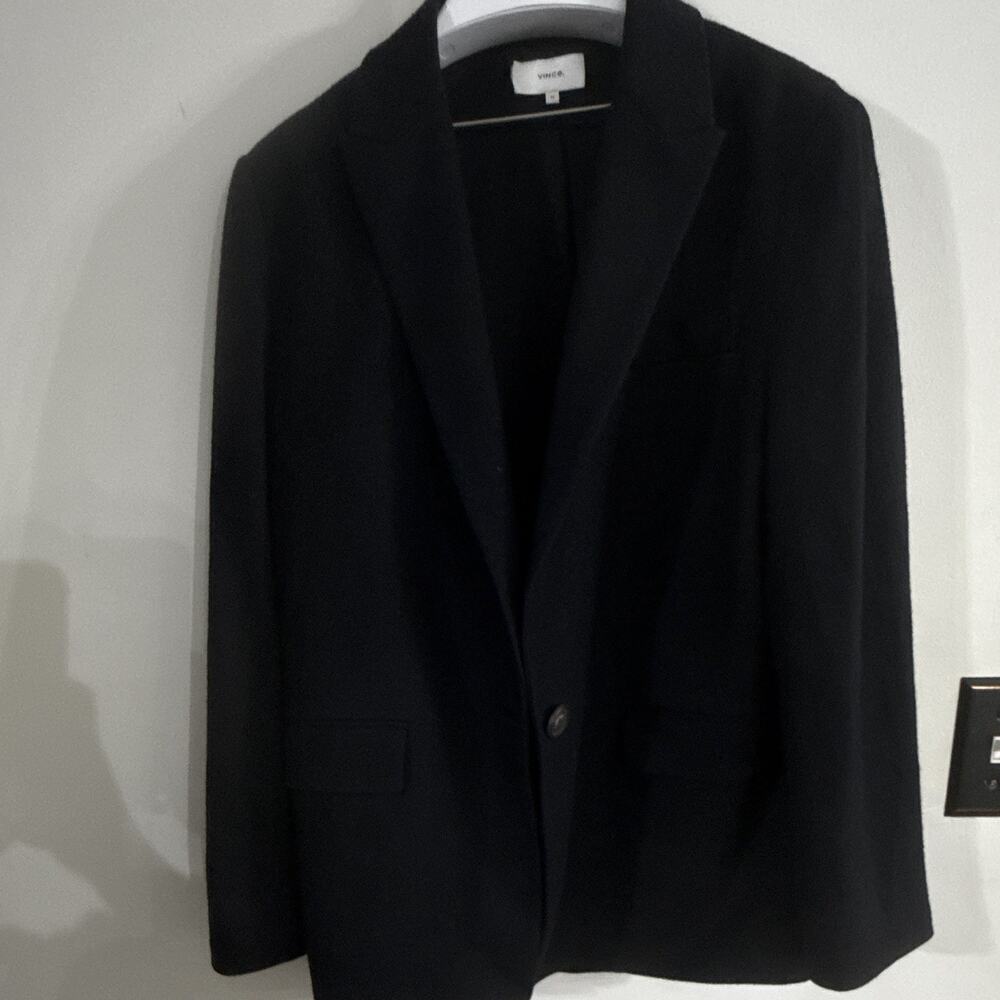 Vince Women’s Black Wool Blend Blazer Size 14 Lined Single Button Vented Pockets